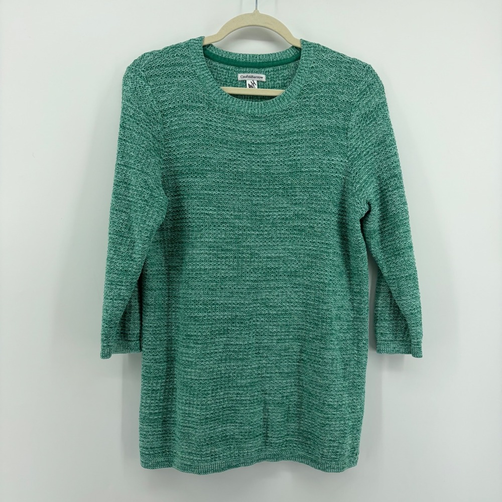 Croft & Barrow Size L Sweater Green Womens Cotton Marled Knit 3/4 Sleeve Casual‎
